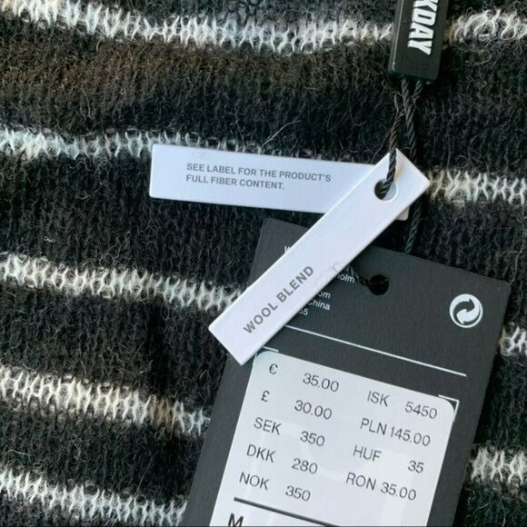 Weekday trinity sheer knitted jumper with high neck in black and white striped - Picture 6 of 9